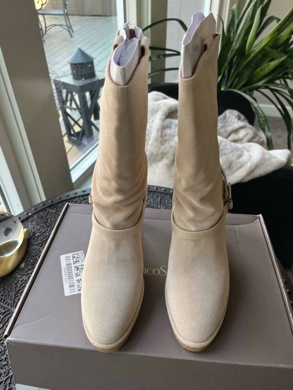 FRANCO SARTO PAXTON MID CALF SUEDE BOOTS IN ECRU 7.5 8 9 - Picture 4 of 7